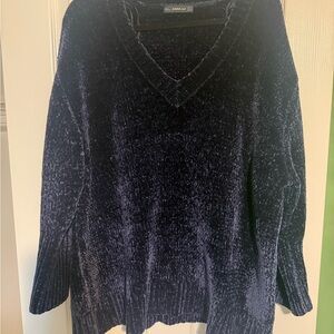 Zara Women's Blue Chenille V-Neck Sweater - Medium